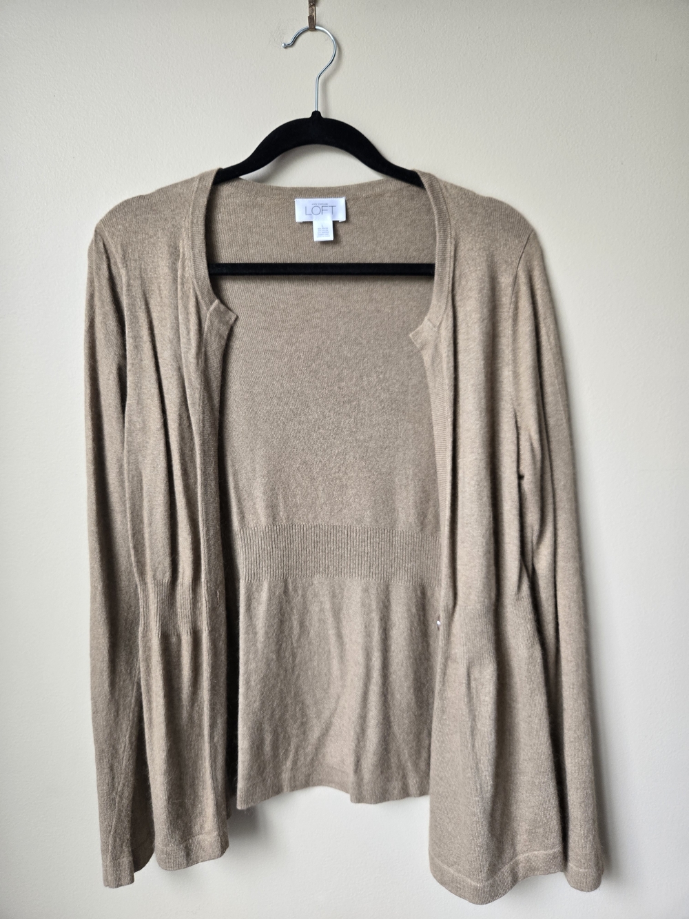 LOFT Taupe Open-Front Lightweight Cardigan